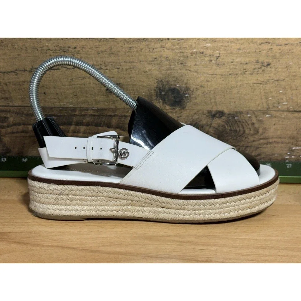 🔥🔥🔥MK White Leather Slingback Sandals Size 37.5 US 7.5